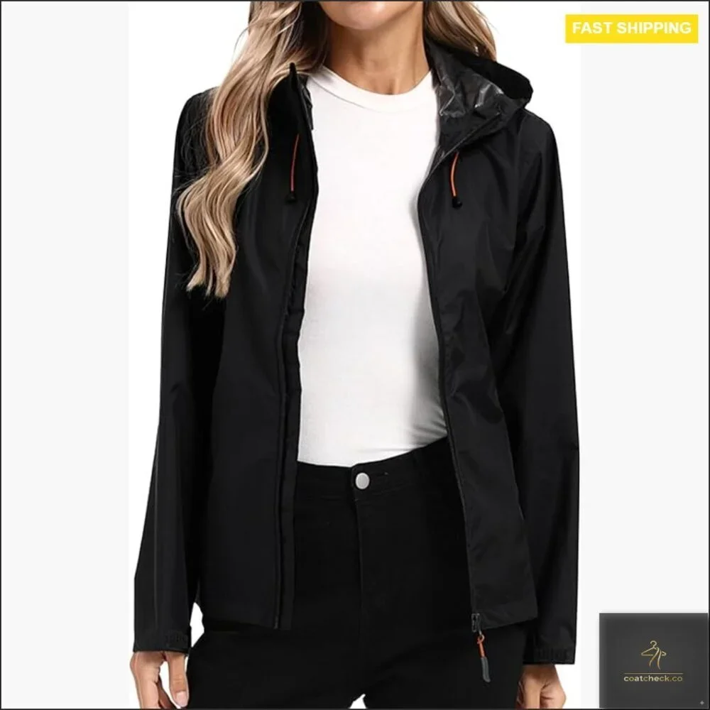 Lightweight Waterproof Rain Jacket Hooded Windbreaker Adjustable Chic